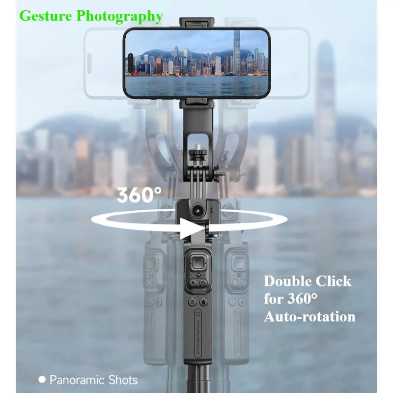 C17 Gimbal Selfie Stick Tripod for Phone 360° Auto-Rotation AI Face Tracking Anti-shake Quadrapod Stabilizer with Remote Control